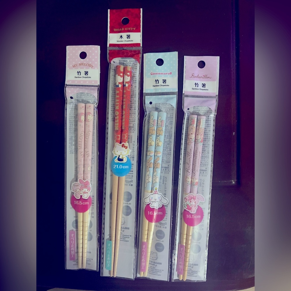 3 pairs of Sanrio character chopsticks- bamboo and wooden chopsticks from Japan